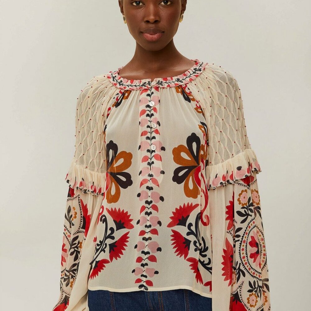 Cream Cashew Mandala Embroidered Blouse